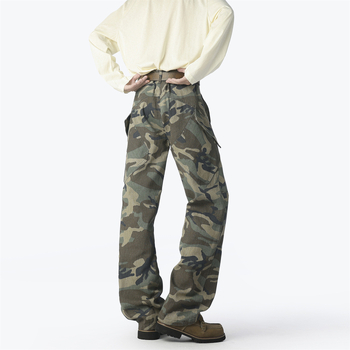 Дънки карго, свободна кройка, деним, 72% памук / 28% полиестер, измит финиш, цип