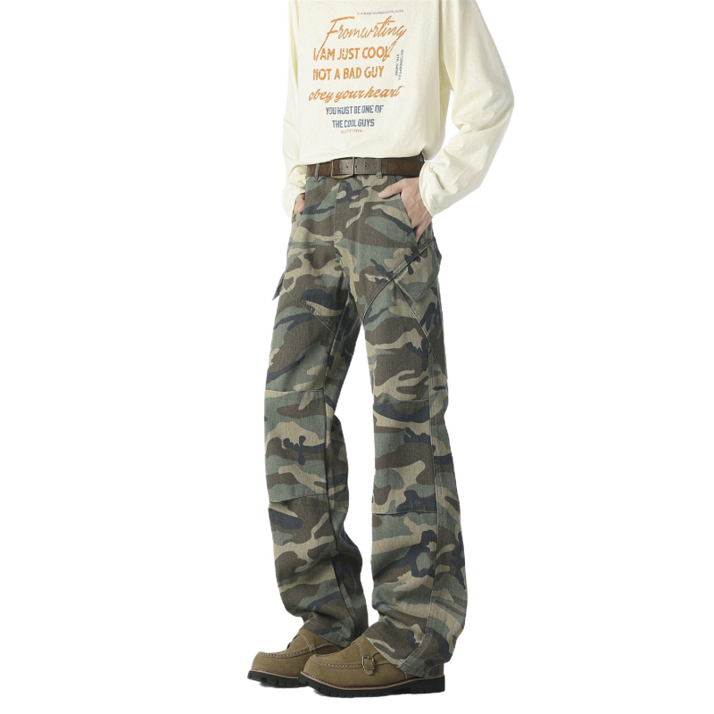 Jeans cargo, croi liber, denim spălat, bumbac 72% / poliester 28%, fermoar