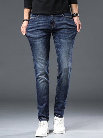 Дънки, корейски стил (Слим фит, Средна талия, Деним, Зипър закопчаване)