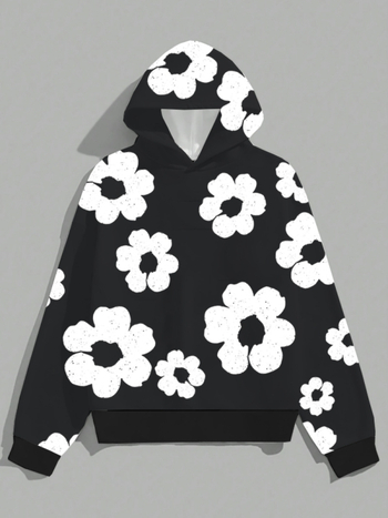 Пуловер с качулка, свободен крой, флорална шарка, полиестер 96%+, тегло 250–300 g