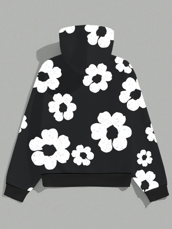Пуловер с качулка, свободен крой, флорална шарка, полиестер 96%+, тегло 250–300 g