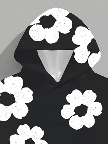 Пуловер с качулка, свободен крой, флорална шарка, полиестер 96%+, тегло 250–300 g