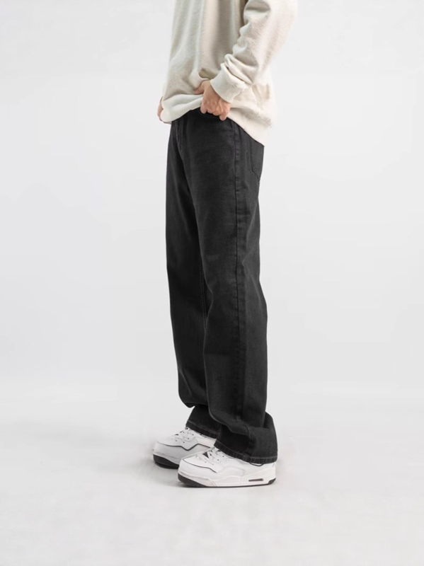 Blugi denim pentru bărbați, croială dreaptă, relaxați, talie medie, închidere cu nasturi