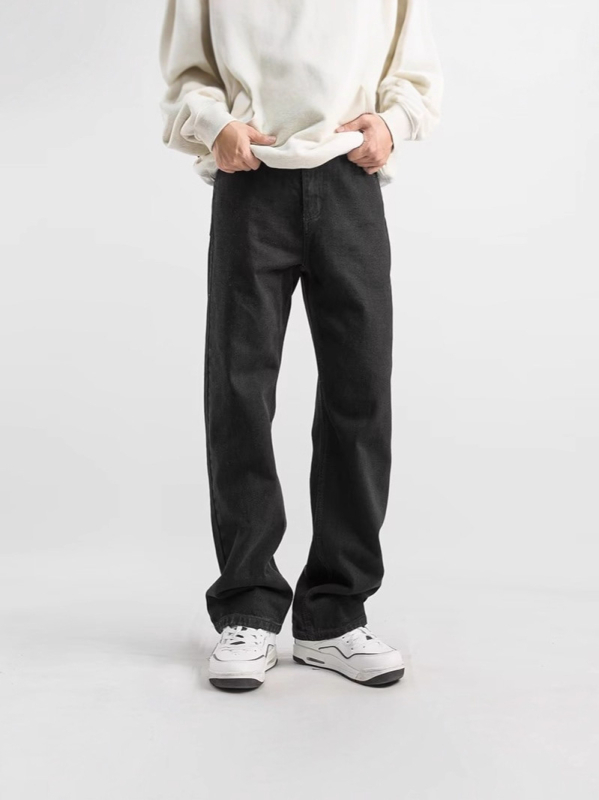 Blugi denim pentru bărbați, croială dreaptă, relaxați, talie medie, închidere cu nasturi