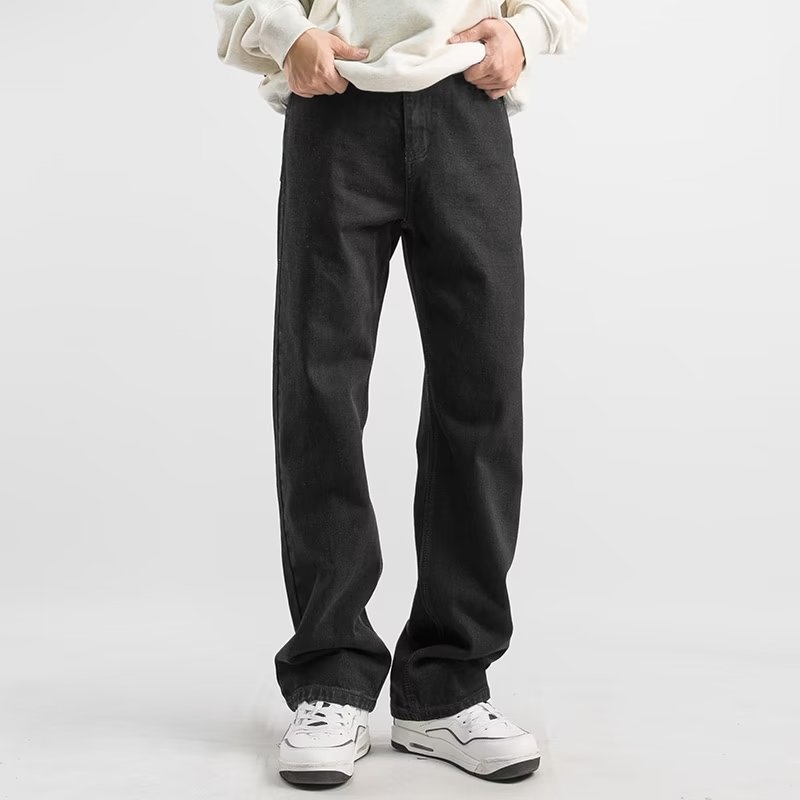 Blugi denim pentru bărbați, croială dreaptă, relaxați, talie medie, închidere cu nasturi