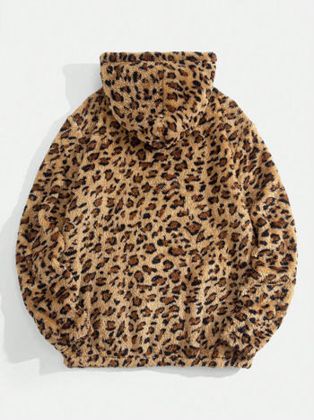 Мъжки суитшърт с леопардов принт, качулка – дебел плат, ацетат 51–70% и полиестер тъкан, пролет 2024