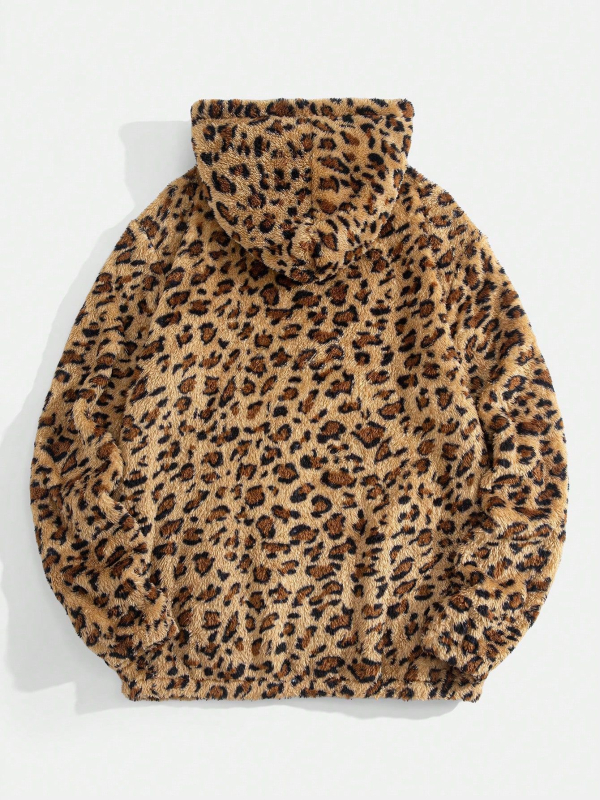 Hanorac cu imprimeu leopard, glugă, țesătură groasă, acetat 51–70% și poliester, Primăvara 2024