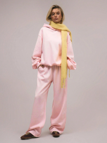 Σετ φούτερ με κουκούλα για φθινόπωρο-χειμώνα και παντελόνια wide-leg, Terry ύφασμα, 95%+ πολυεστέρας με σπαντέξ, μακριά μανίκια, μακριά παντελόνια, γυναικείο