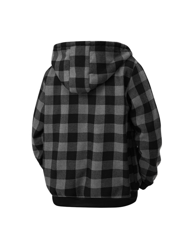 Vīriešu kapucē džemperis ar rāvējslēdzēju, režģa raksts, 70% poliestera audums, brīvs fit