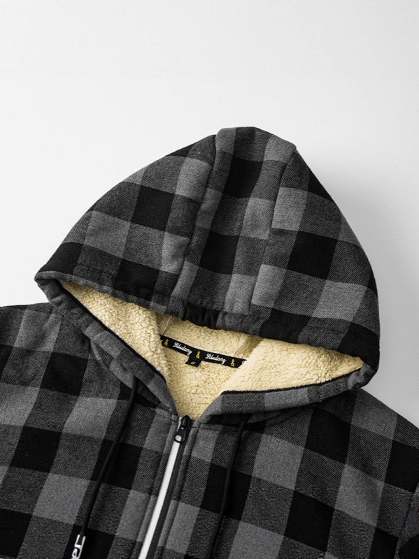 Vīriešu kapucē džemperis ar rāvējslēdzēju, režģa raksts, 70% poliestera audums, brīvs fit