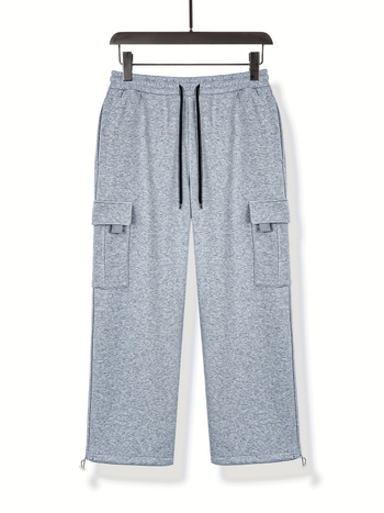 Ανδρικά παντελόνια εργασίας casual - χαλαρή γραμμή, επενδυμένα με φλίς, με κορδόνι στη μέση, ίσιο παντελόνι, πολλά τσεπάκια, για τον χειμώνα