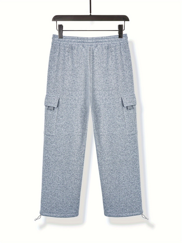 Pantaloni casual de lucru pentru bărbați - croială lejeră, căptușeală fleece, talie cu șnur, drepti, mai multe buzunare, pentru iarnă