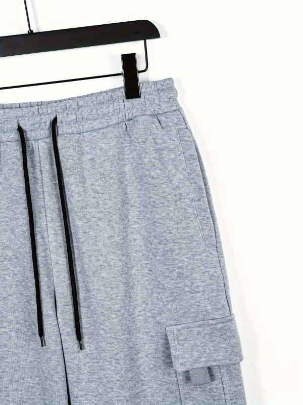 Pantaloni casual de lucru pentru bărbați - croială lejeră, căptușeală fleece, talie cu șnur, drepti, mai multe buzunare, pentru iarnă