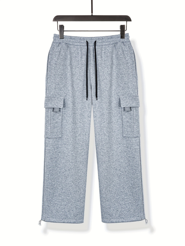 Pantaloni casual de lucru pentru bărbați - croială lejeră, căptușeală fleece, talie cu șnur, drepti, mai multe buzunare, pentru iarnă