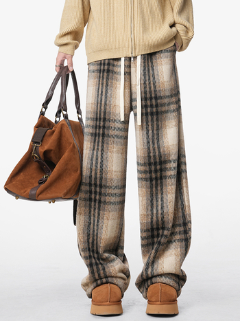 Дамски широки панталони в каре, три четвърти дължина, естествена талия, тъкан плат