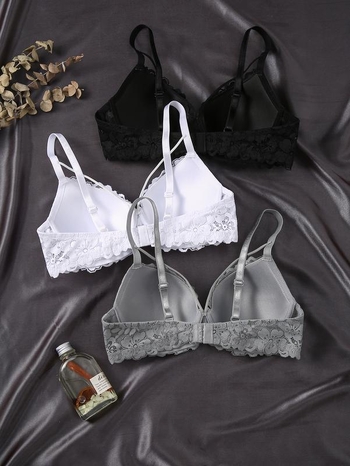 3 τεμάχια γυναικείων push-up σουτιέν με floral δαντέλα, μαλακή επένδυση