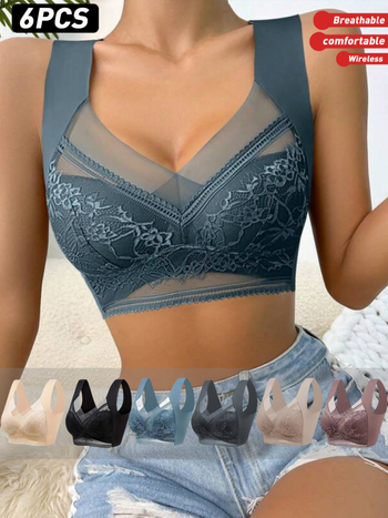 Ασύρματο σουτιέν με δαντέλα από νάιλον, επένδυση βαμβάκι, κύπελλο χωρίς φόρμα, λειτουργία σύσφιξης, κλασικό-πολυτελές στυλ