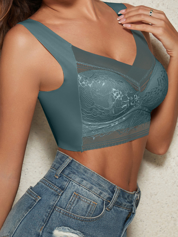 Ασύρματο σουτιέν με δαντέλα από νάιλον, επένδυση βαμβάκι, κύπελλο χωρίς φόρμα, λειτουργία σύσφιξης, κλασικό-πολυτελές στυλ