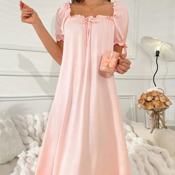 Μακρύ νυχτικό για γυναίκες, πολυεστέρα, 3/4 μανίκια, τετράγωνη λαιμόκοψη, λεπτό ύφασμα 101–120 g/m², μακριά φούστα