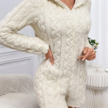 Γυναικεία ονζάι πιτζάμα με κουκούλα από φλανελ φλίς, χοντρό ύφασμα, με φερμουάρ, χειμερινή νυχτερινή ενδυμασία