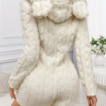 Γυναικεία ονζάι πιτζάμα με κουκούλα από φλανελ φλίς, χοντρό ύφασμα, με φερμουάρ, χειμερινή νυχτερινή ενδυμασία