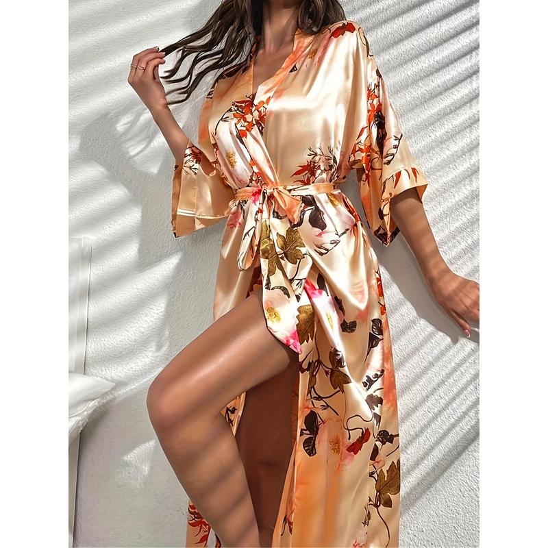 Halat de dormit femei imprimat, cu mâneci lungi — Half-side Fleece; Material principal: bumbac; conținut de bumbac sub 30%; lansare primăvara 2025; Sezon: primăvară