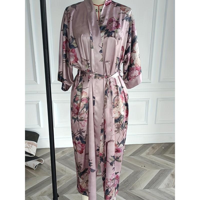 Halat de dormit femei imprimat, cu mâneci lungi — Half-side Fleece; Material principal: bumbac; conținut de bumbac sub 30%; lansare primăvara 2025; Sezon: primăvară