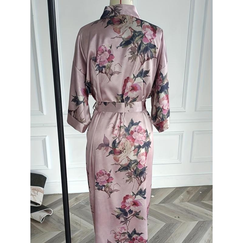 Halat de dormit femei imprimat, cu mâneci lungi — Half-side Fleece; Material principal: bumbac; conținut de bumbac sub 30%; lansare primăvara 2025; Sezon: primăvară