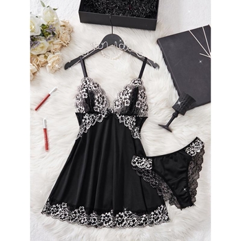 Két darabos női pizsama szett kontrasztos virágos csipkével, féloldalas fleece, pamut