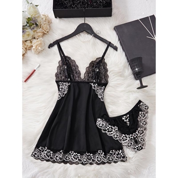 Σετ πιτζάμες γυναικείες 2 τεμαχίων με αντίθεση φλοράλ δαντέλα, φλίς από τη μια πλευρά, βαμβάκι