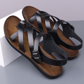 Sandale de plajă pentru bărbați - partea superioară din PU respirabilă, talpă din cauciuc, închidere cu cataramă, stil coreean, pentru exterior, vara 2025