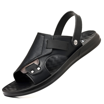 Sandale pentru bărbați - plajă cu deget deschis, vamp din piele microfibră, talpă din PU, respirabile, antiderapante