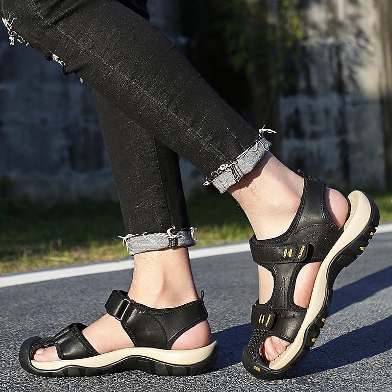 Kasdieniai sandalai, kvadratinis nosis, Slip-On, viršus iš Top Grain odos, padas: guma