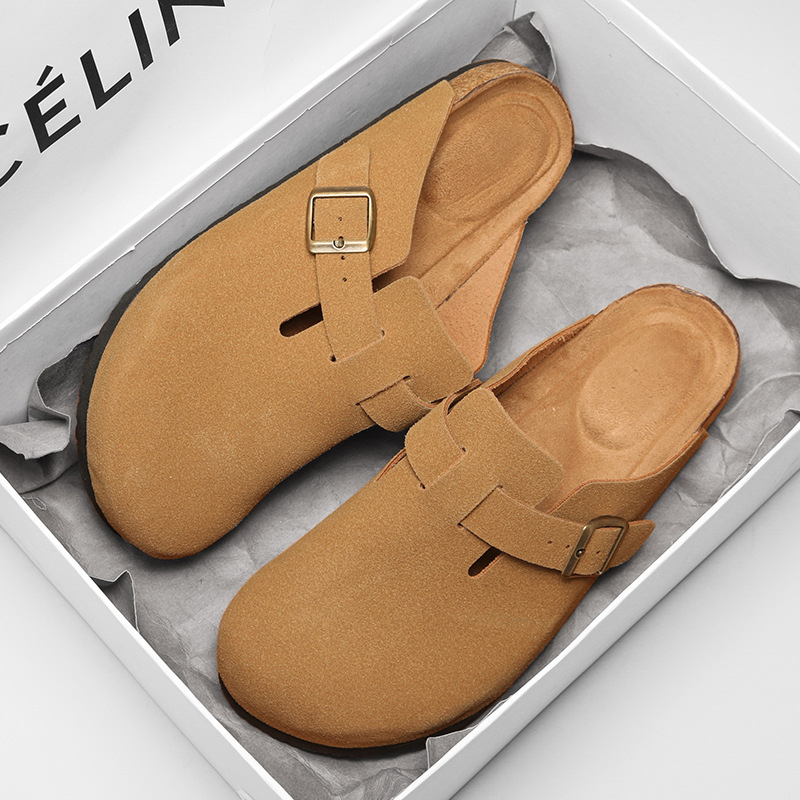 Sandale bărbătești în stil Toe-box — partea superioară din piele naturală, talpă din cauciuc, antiderapant, fără căptuială, primăvara 2025