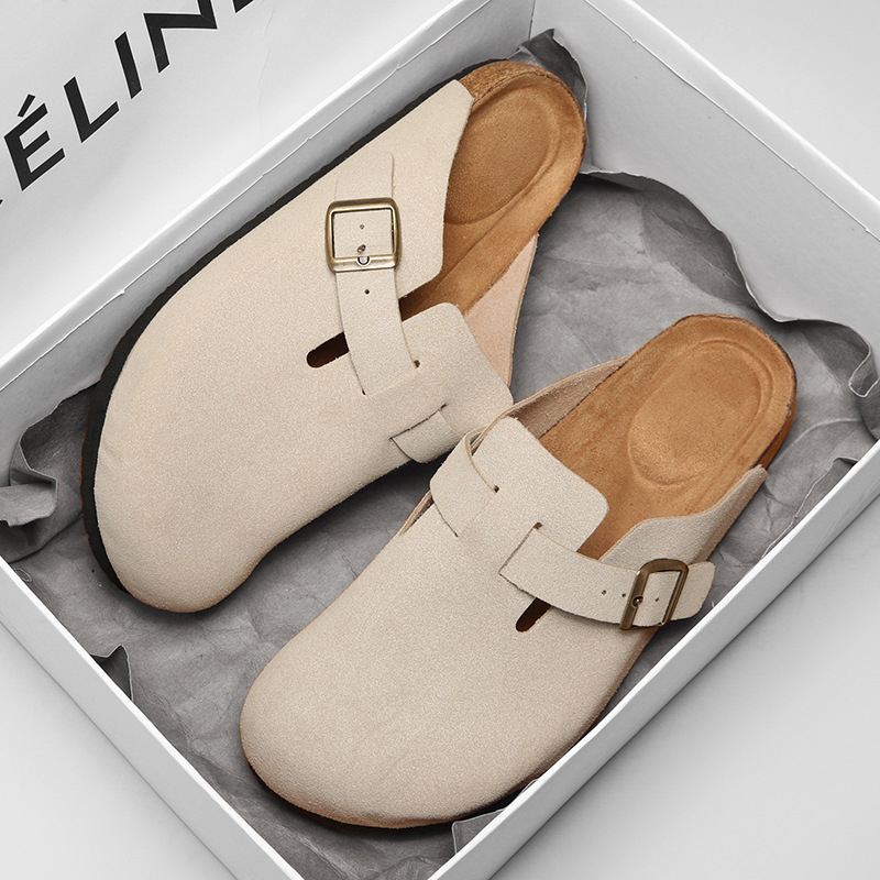 Sandale bărbătești în stil Toe-box — partea superioară din piele naturală, talpă din cauciuc, antiderapant, fără căptuială, primăvara 2025