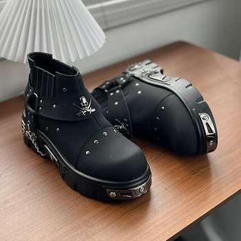 Μάρτιν μποτάκια για άνδρες – Καουτσούκ σόλα, στρογγυλό δάχτυλο, Στυλ Hip Hop, Μοντέλο 561224