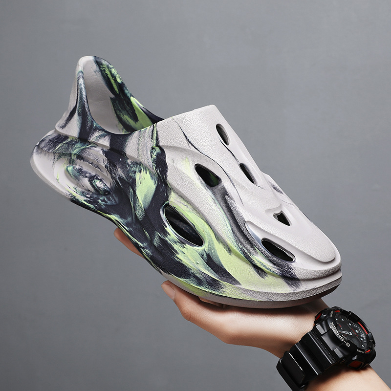 Grafītu raksta sandales ar EVA augšdaļu un zoli, elpojošas, apaļas pirksta forma, vasaras pludmales apavi ar plakanu zoli