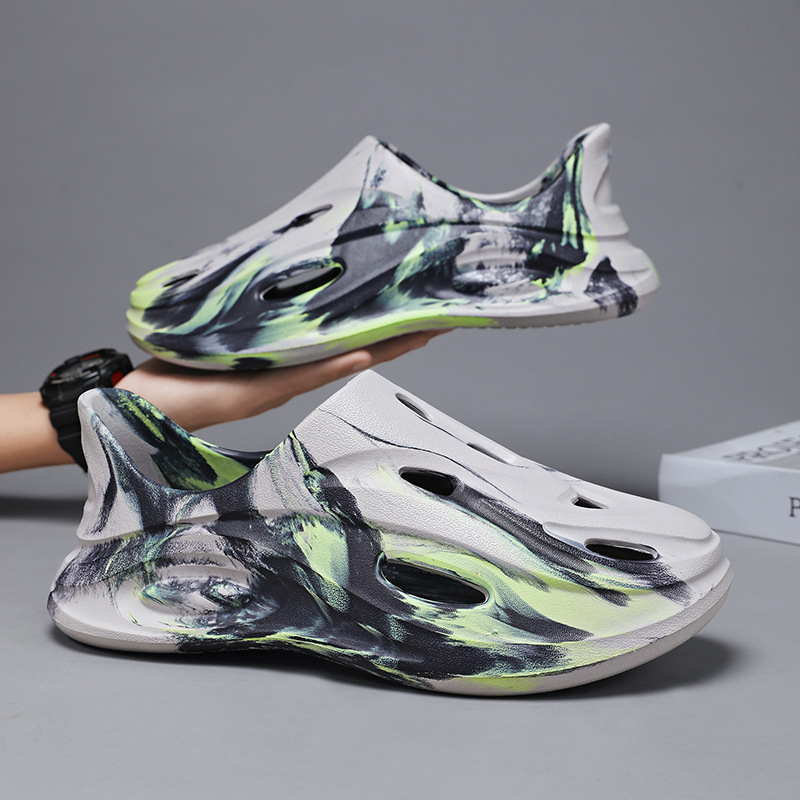 Grafītu raksta sandales ar EVA augšdaļu un zoli, elpojošas, apaļas pirksta forma, vasaras pludmales apavi ar plakanu zoli