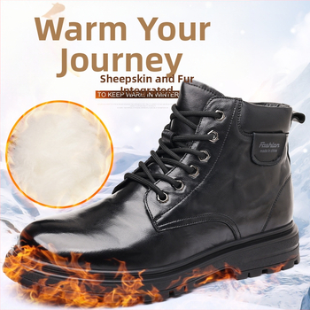 Martin bakancs férfiaknak, téli magas bőr csizma shearling béléssel, oldalsó cipzár, középmagas szár, gumírozott talp