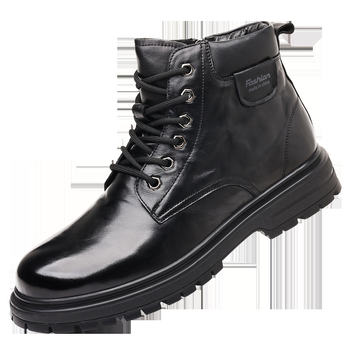 Ανδρικά μποτάκια Martin, χειμερινά ψηλά δερμάτινα με επένδυση γούνας, πλαϊνό φερμουάρ, μεσαίο ύψος γολάνας, καουτσούκ σόλα