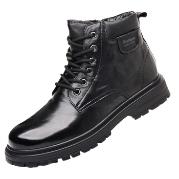 Ανδρικά μποτάκια Martin, χειμερινά ψηλά δερμάτινα με επένδυση γούνας, πλαϊνό φερμουάρ, μεσαίο ύψος γολάνας, καουτσούκ σόλα