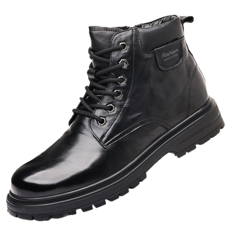 Martin bakancs férfiaknak, téli magas bőr csizma shearling béléssel, oldalsó cipzár, középmagas szár, gumírozott talp