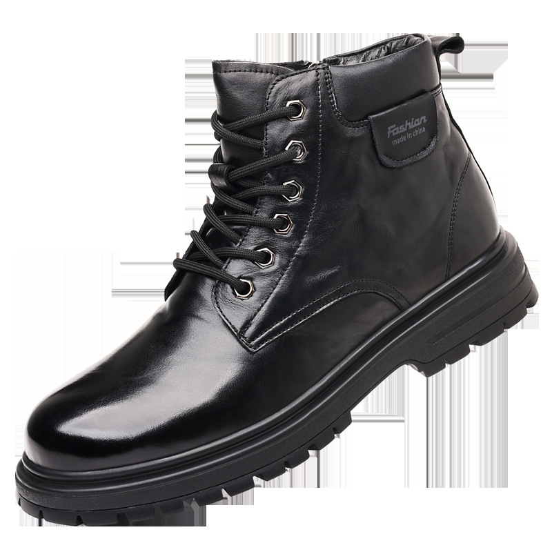 Martin bakancs férfiaknak, téli magas bőr csizma shearling béléssel, oldalsó cipzár, középmagas szár, gumírozott talp