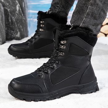 Ανδρικές χειμερινές ψηλές μπότες χιονιού, αδιάβροχες, με επένδυση φλις, για εξωτερικές πεζοπορίες, αντιολισθητική σόλα