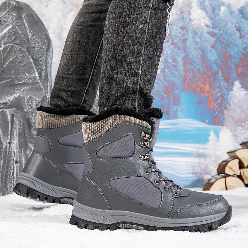 Ανδρικές χειμερινές ψηλές μπότες χιονιού, αδιάβροχες, με επένδυση φλις, για εξωτερικές πεζοπορίες, αντιολισθητική σόλα