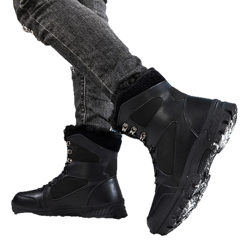 Ανδρικές χειμερινές ψηλές μπότες χιονιού, αδιάβροχες, με επένδυση φλις, για εξωτερικές πεζοπορίες, αντιολισθητική σόλα