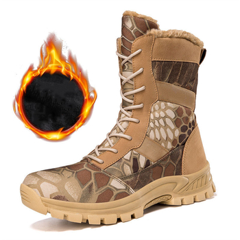 Χειμερινά μποτάκια με επένδυση φλίς, υψηλά καμουφλαρισμένα μποτάκια μάχης για υπαίθρια πεζοπορία – πολλαπλών υλικών επάνω, κλείσιμο με περιστροφική αγκράφα, χαμηλό ύψος φτέρνας 1-3 εκ
