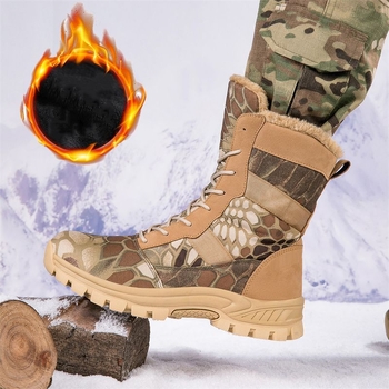 Χειμερινά μποτάκια με επένδυση φλίς, υψηλά καμουφλαρισμένα μποτάκια μάχης για υπαίθρια πεζοπορία – πολλαπλών υλικών επάνω, κλείσιμο με περιστροφική αγκράφα, χαμηλό ύψος φτέρνας 1-3 εκ