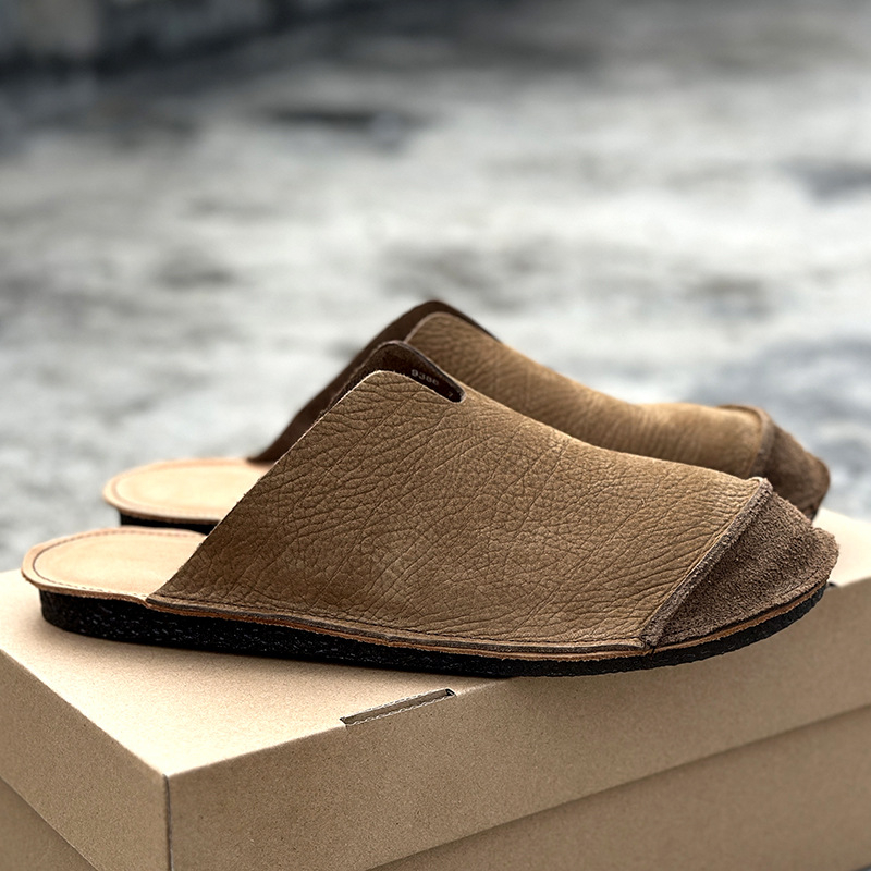 Slapi bărbați din piele naturală, respirabili, din piele de vită, stratul întâi, talpă din gumă
