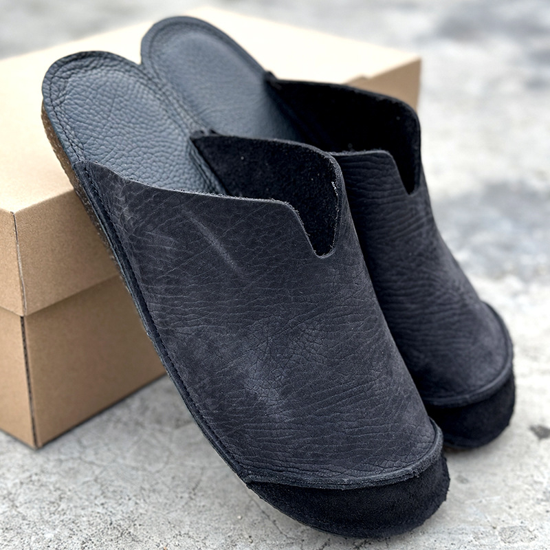 Slapi bărbați din piele naturală, respirabili, din piele de vită, stratul întâi, talpă din gumă